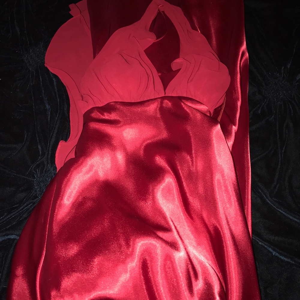 Gown red satin floor length. 4